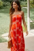 By Anthropologie Strapless Linen Maxi Dress