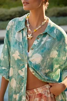 By Anthropologie Short-Sleeve Printed Linen Buttondown Shirt