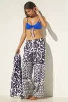 By Anthropologie Printed Linen Wide-Leg Pants