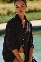 By Anthropologie Oversized Linen Button-Front Maxi Dress