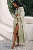 By Anthropologie Oversized Linen Button-Front Maxi Dress