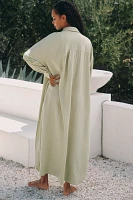 By Anthropologie Oversized Linen Button-Front Maxi Dress
