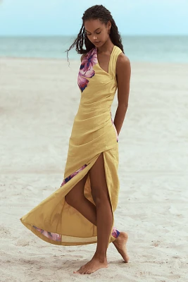 By Anthropologie Asymmetrical Linen Maxi Dress