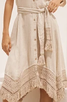 By Anthropologie Linen Halter Fringe Midi Dress