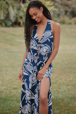 By Anthropologie x Harlinah Teoh Plunge Linen Maxi Dress