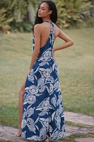 By Anthropologie Plunge Linen Maxi Dress