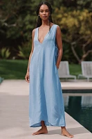 Celandine Plunge-Neck Linen Blend Maxi Dress
