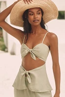 Celandine Linen Blend Tie-Front Cutout Tank
