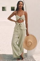 Celandine Linen Blend Tie-Front Cutout Tank