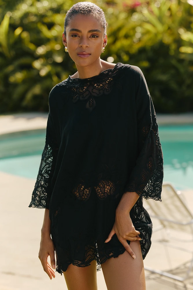 Celandine Linen-Blend Lace Mini T-Shirt Dress
