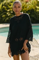 Celandine Linen-Blend Lace Mini T-Shirt Dress