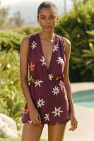 Celandine Linen-Blend Sleeveless Deep-V Romper