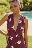 Celandine Linen-Blend Sleeveless Deep-V Romper
