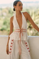 Celandine Linen-Blend Halter Tie-Front Tank Top