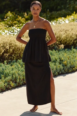 Celandine Linen-Blend Side-Slit Maxi Skirt