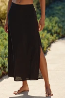 Celandine Linen-Blend Side-Slit Maxi Skirt