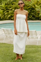 Celandine Linen-Blend Side-Slit Maxi Skirt