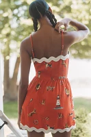 Celandine Linen-Blend Scalloped Mini Dress