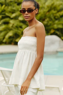 Celandine Linen-Blend Smocked Tank Top
