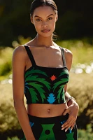 Tigre Indigo x Celandine Sleeveless Crop Square-Neck Top