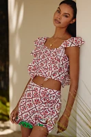 Ro's Garden Caracas Cotton Flutter-Sleeve Square-Neck Blouse