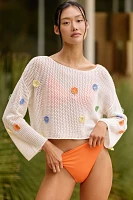 Celandine Pop Flower Embellished Cropped Sweater