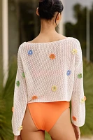 Celandine Pop Flower Embellished Cropped Sweater