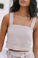 Flat White Gauze Sleeveless Square-Neck Top