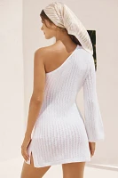 Flat White One-Shoulder Crochet Mini Dress