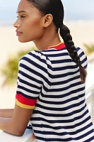 Flat White Knit Short-Sleeve Crew-Neck Mini Dress