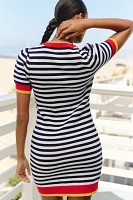 Flat White Knit Short-Sleeve Crew-Neck Mini Dress