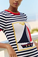 Flat White Knit Short-Sleeve Crew-Neck Mini Dress