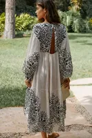 By Anthropologie Long-Sleeve Gauzy Midi Dress