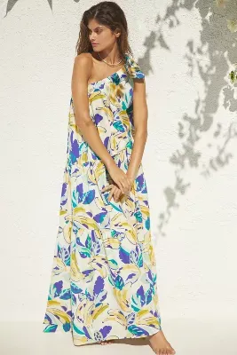 By Anthropologie One-Shoulder Bow Maxi Dress
