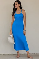 Celandine Ruched Open-Back Halter Midi Dress