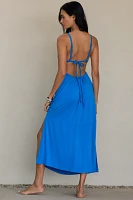 Celandine Ruched Open-Back Halter Midi Dress