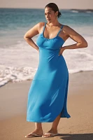 Celandine Ruched Open-Back Halter Midi Dress