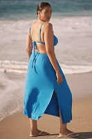 Celandine Ruched Open-Back Halter Midi Dress