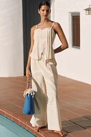&.Layered Linen Blend Gathered Wide-Leg Pants