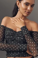 AFRM Odilla Mesh Off-The-Shoulder Long-Sleeve Top