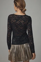 By Anthropologie Long-Sleeve Lace Crew-Neck Top