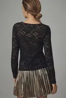 By Anthropologie Long-Sleeve Lace Crew-Neck Top