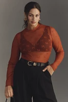 Maeve Bow Lace Turtleneck Top