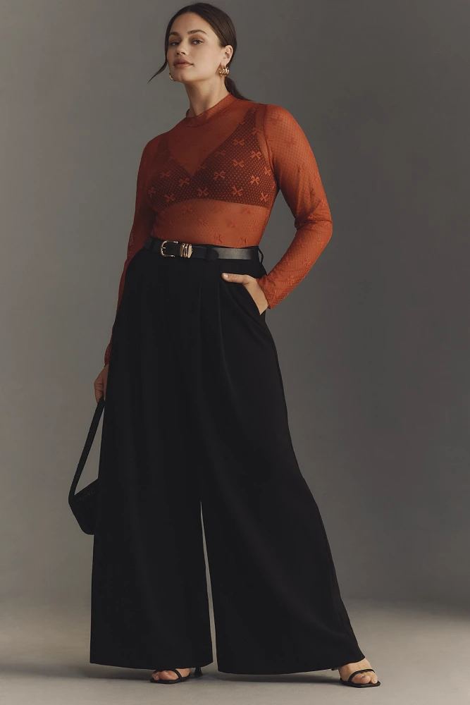 Maeve Bow Lace Turtleneck Top