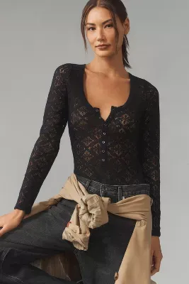 Pilcro Sheer Lace Bodysuit