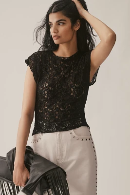 By Anthropologie Short-Sleeve Lace Top