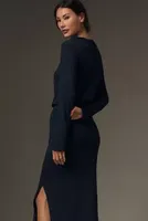 Stateside Long-Sleeve Drape-Neck Midi Dress