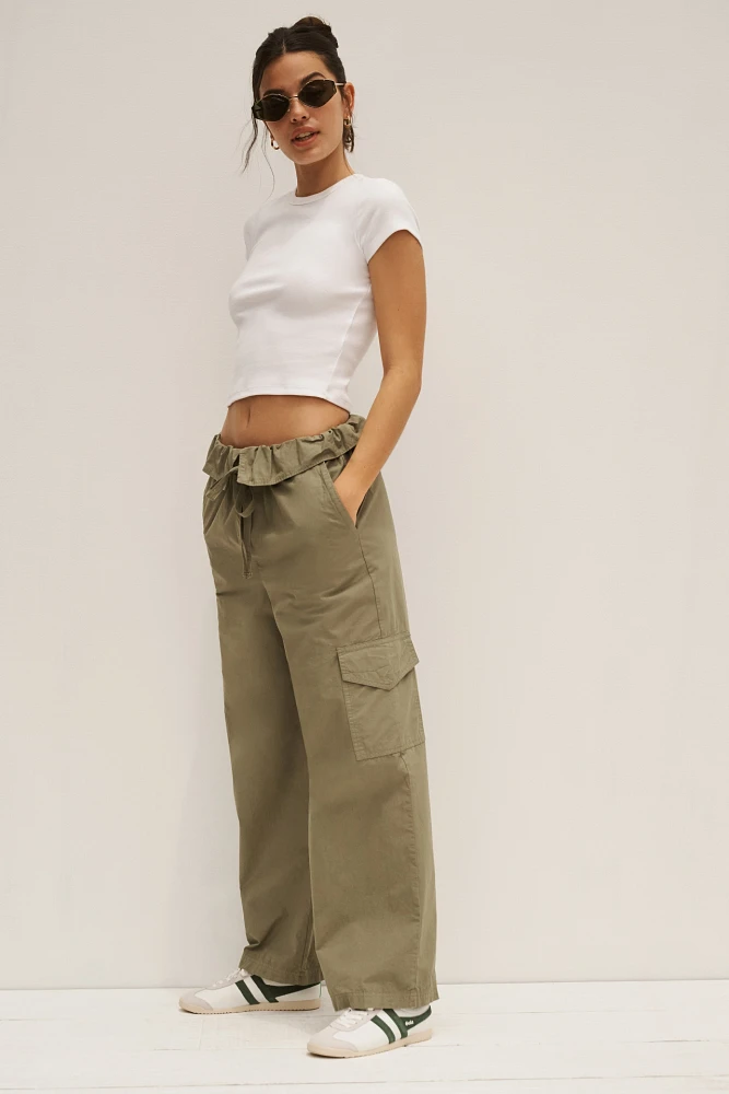 Stateside Fine Poplin Wide-Leg Cargo Pants