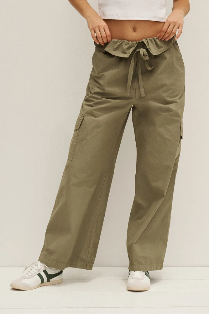 Stateside Fine Poplin Wide-Leg Cargo Pants