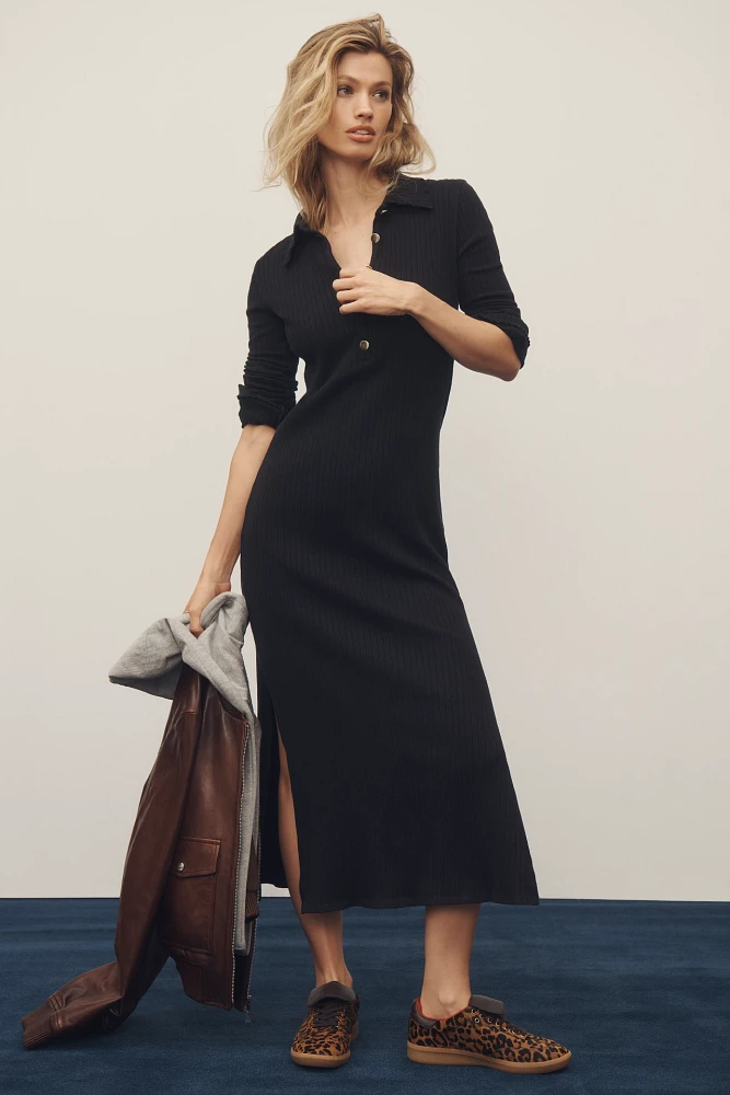 Nation LTD Rennie Long-Sleeve Collared Knit Midi Dress